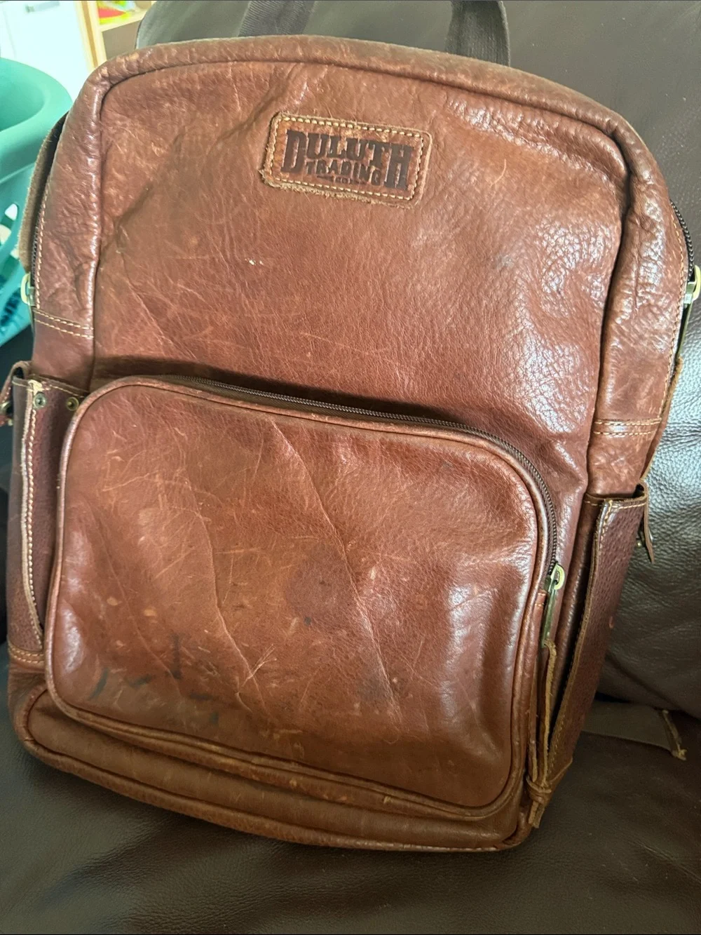 Duluth Trading Co Chestnut Brown Full-Grain Leather Backpack